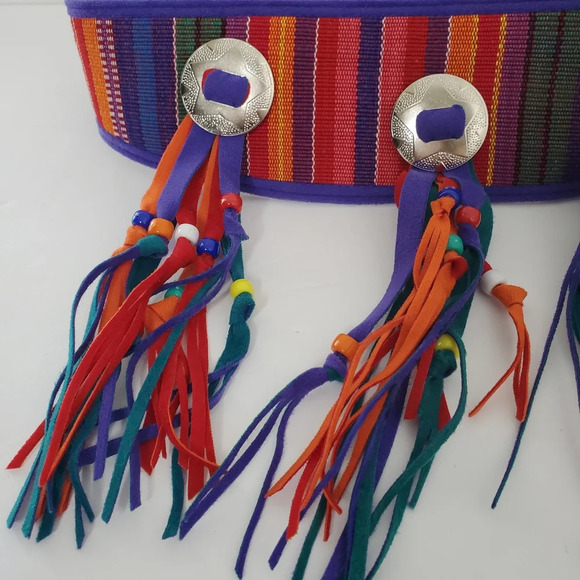 Nwot Boho Tassel Belt Size Small Multicolor Cotton Stripes Gypsie Hippie Tribal - Picture 4 of 9